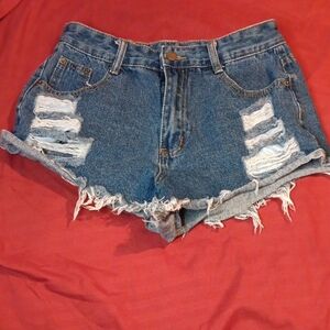SHEIN Blue Distressed Jean Shorts